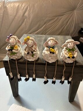 Cute Resin Little Lambs — Set of 4 in White with Pastel Accents NWT